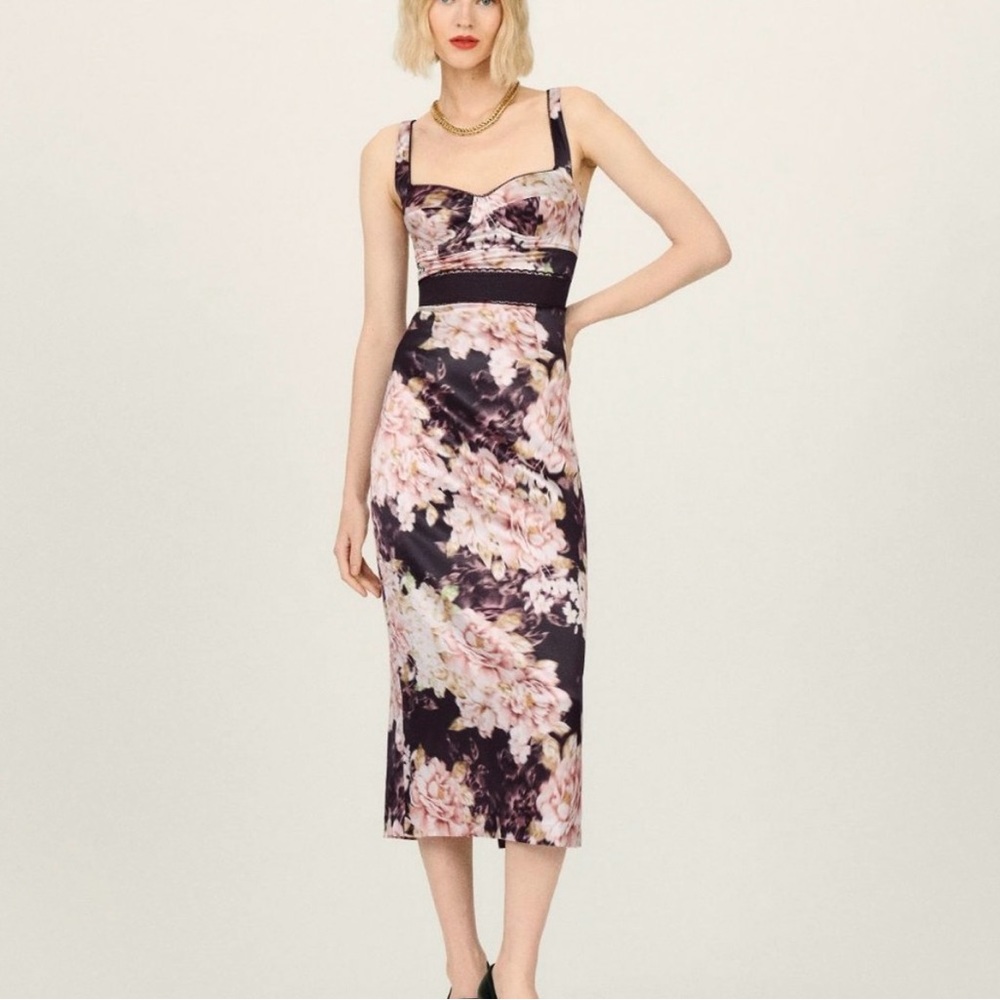 The Collection by Reformation Aberdeen Floral Silk Midi Dress in Fey US 6